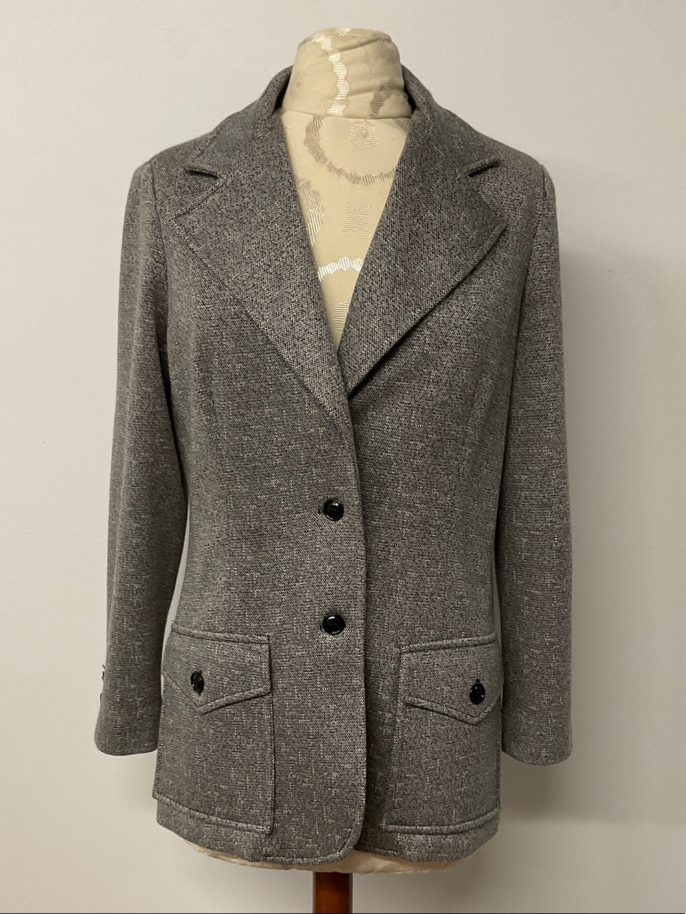 Vintage Women's Bodin Knits Black Tweed Blazer Size 12